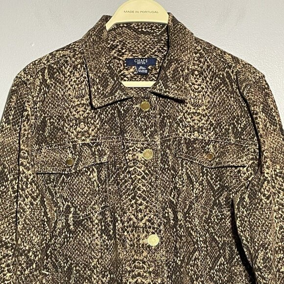 Chaps Women Denim Trucker Jacket Sz XL Brown Snakeskin Snake Python Gothic Goth - Picture 3 of 10